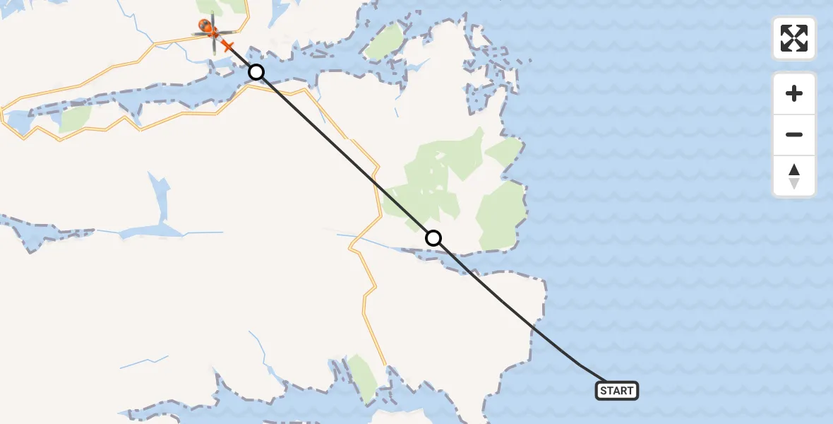 Flight path map showing Coastguard Helicopter route from Inner Seas to Lacasaigh