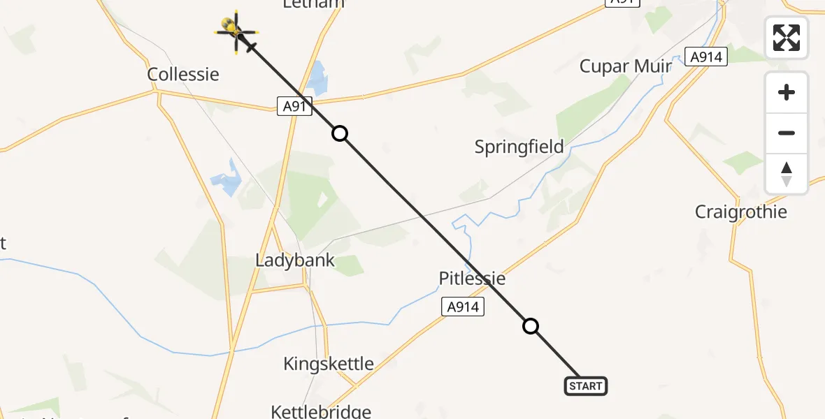 Routekaart van de vlucht: Police Helicopter to Collessie