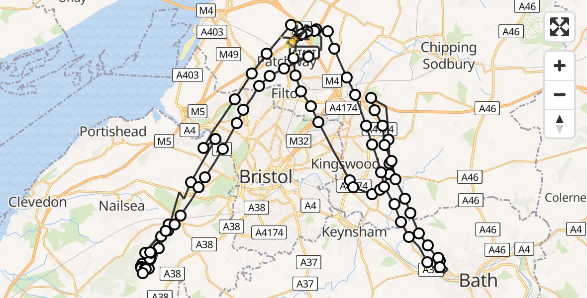 Routekaart van de vlucht: Police Helicopter to Almondsbury Helicopter Base