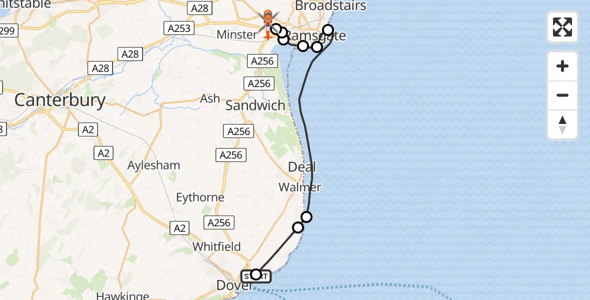 Routekaart van de vlucht: Coastguard Helicopter to Manston Airport