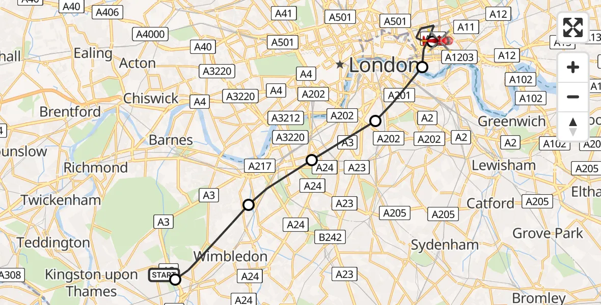 Routekaart van de vlucht: Air Ambulance Helicopter to Royal London Hospital