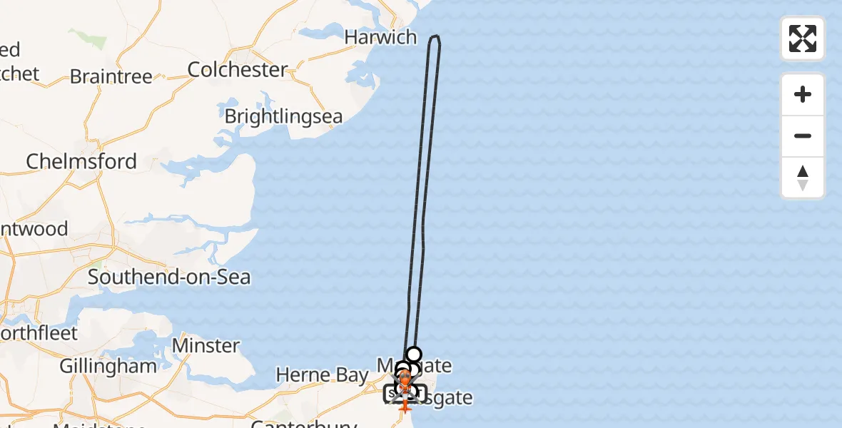 Flight path map showing Coastguard Helicopter route from Manston Airport to Manston Airport