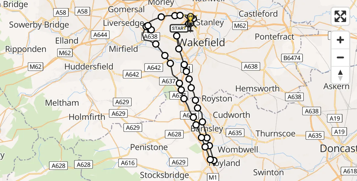 Flight path map showing Police Helicopter route from East Ardsley to Newton Hill