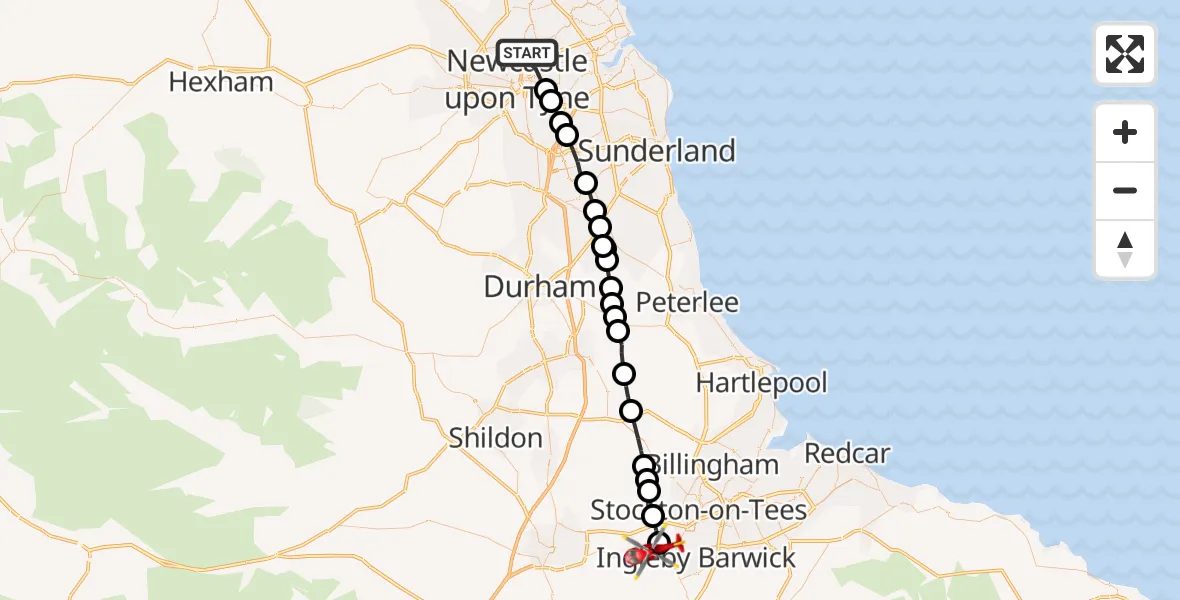 Routekaart van de vlucht: Air Ambulance Helicopter to Egglescliffe