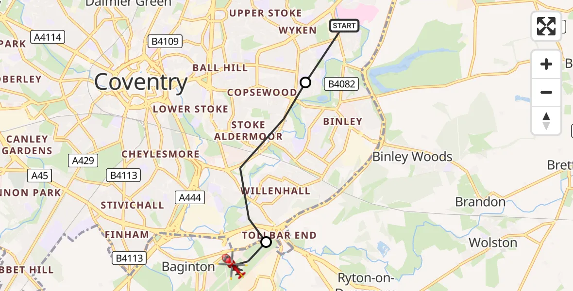 Routekaart van de vlucht: Air Ambulance Helicopter to Coventry Airport