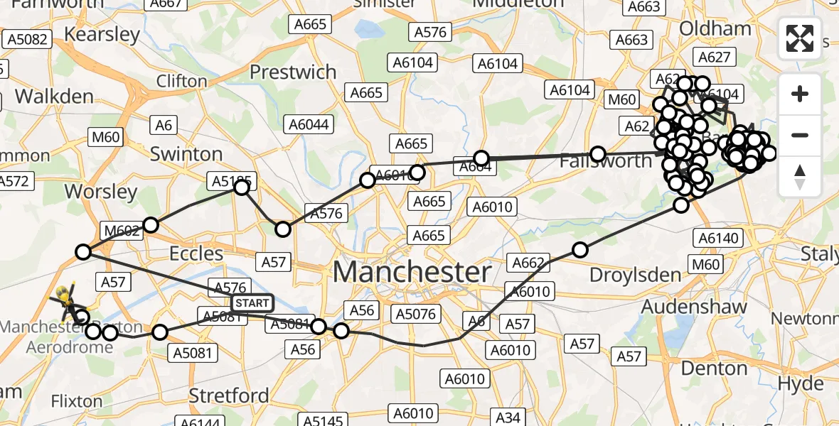 Routekaart van de vlucht: Police Helicopter to Manchester Barton Aerodrome