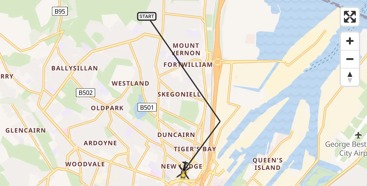Flight path map showing Police Helicopter route from Belfast to Belfast