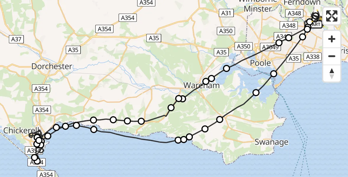 Flight path map showing Police Helicopter route from Hurn to Bournemouth Airport