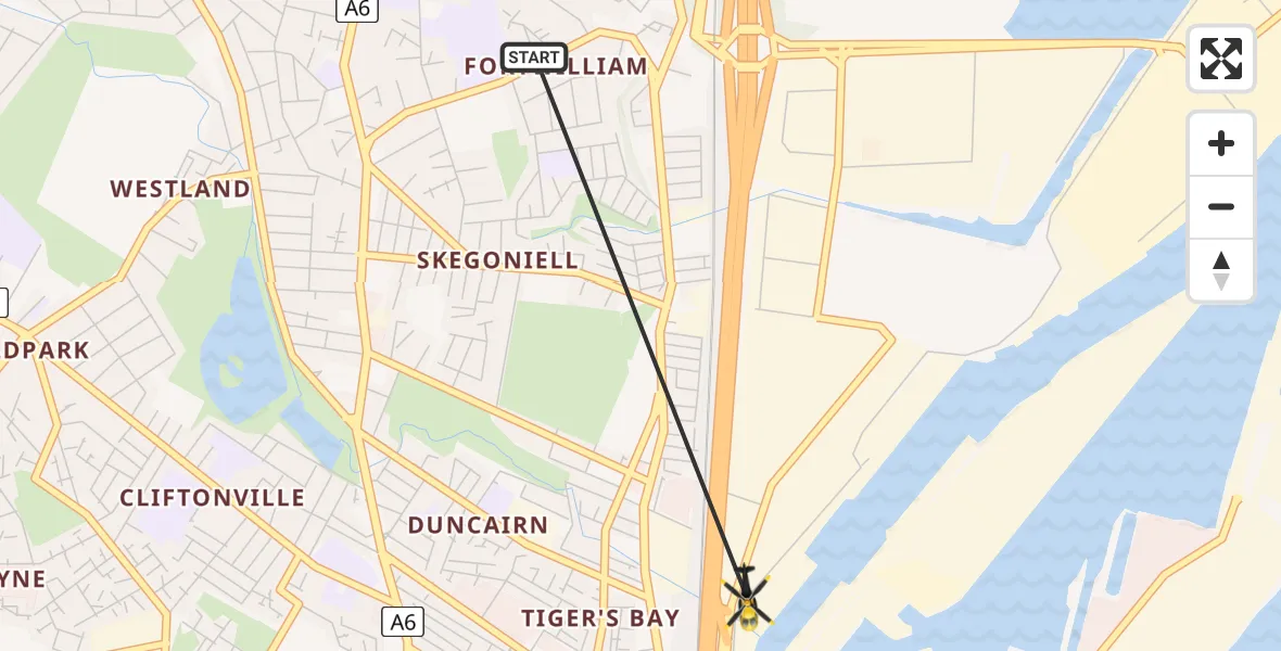 Flight path map showing Police Helicopter route from Belfast to Belfast