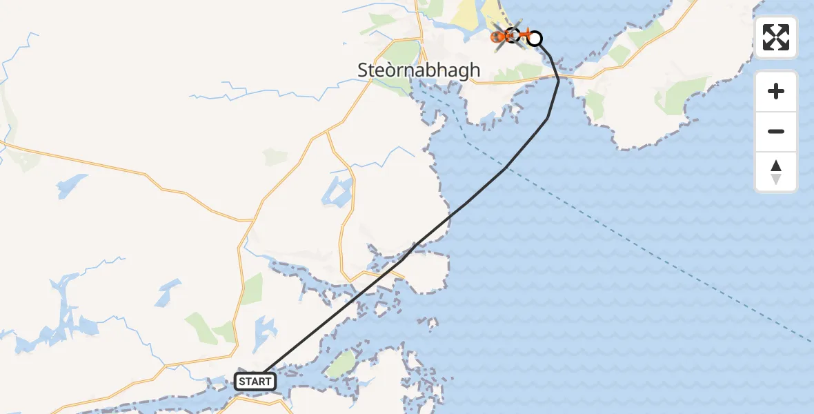 Flight path map showing Coastguard Helicopter route from Inner Seas to Stornoway Airport