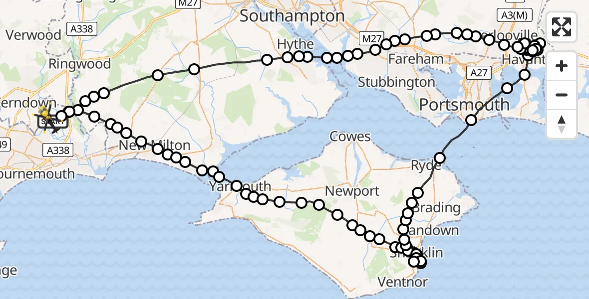 Flight path map showing Police Helicopter route from Bournemouth Airport to Bournemouth Airport