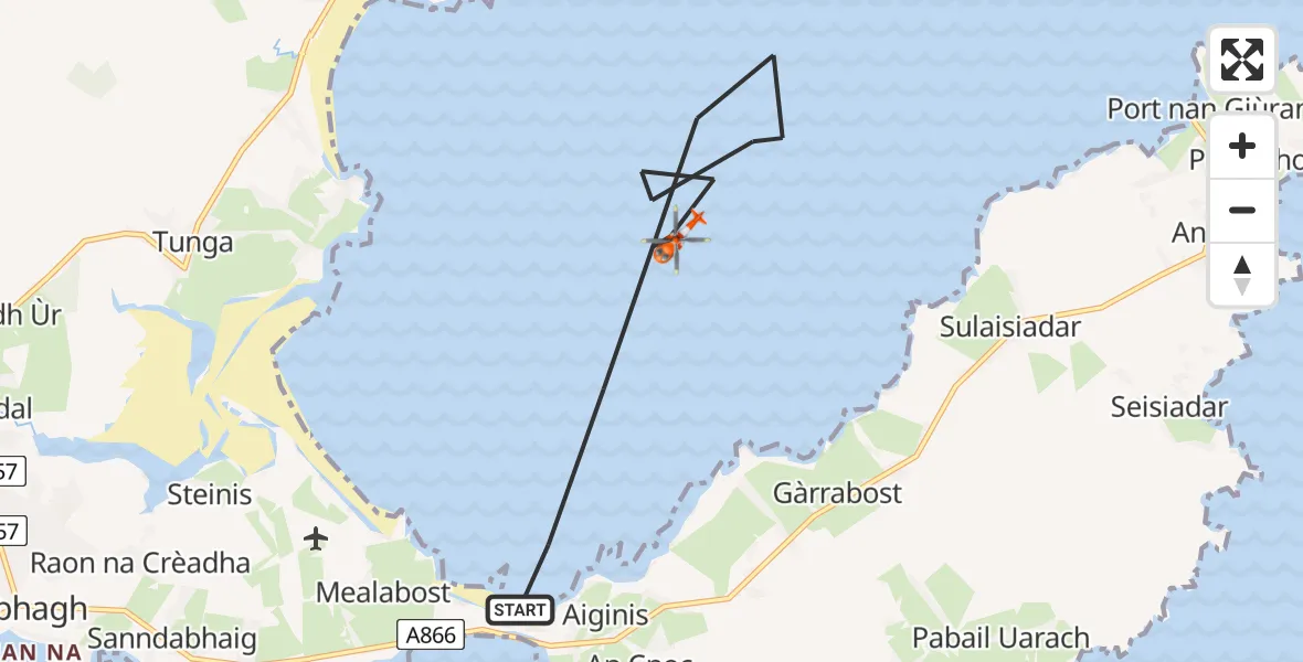Flight path map showing Coastguard Helicopter route from Inner Seas to Inner Seas