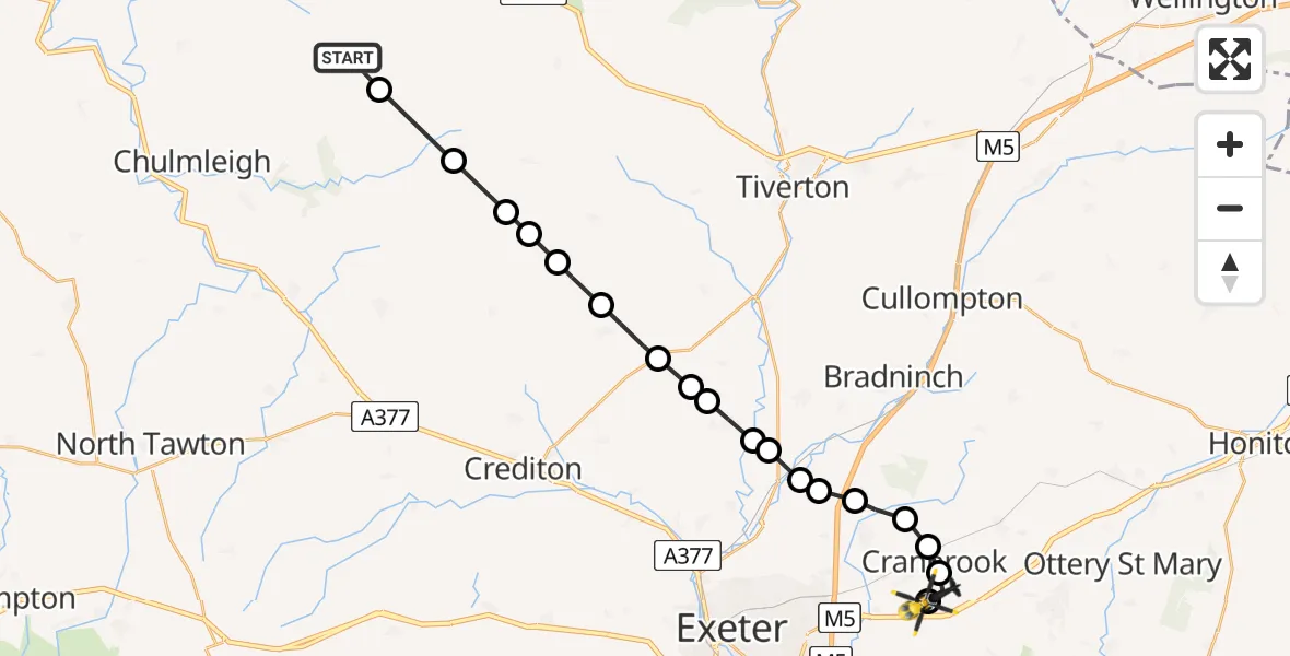 Flight path map showing Police Helicopter route from Meshaw to Exeter International Airport