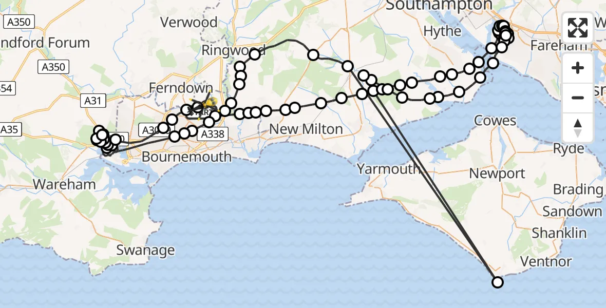 Flight path map showing Police Helicopter route from Bournemouth Airport to Bournemouth Airport