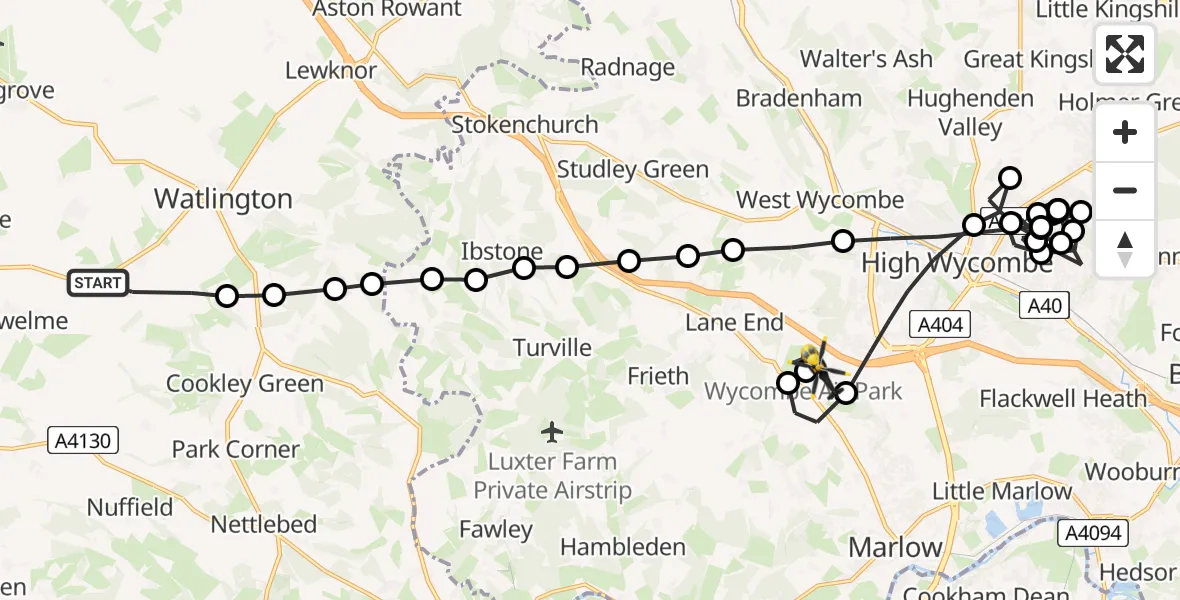 Flight path map showing Police Helicopter route from South Oxfordshire to Great Marlow