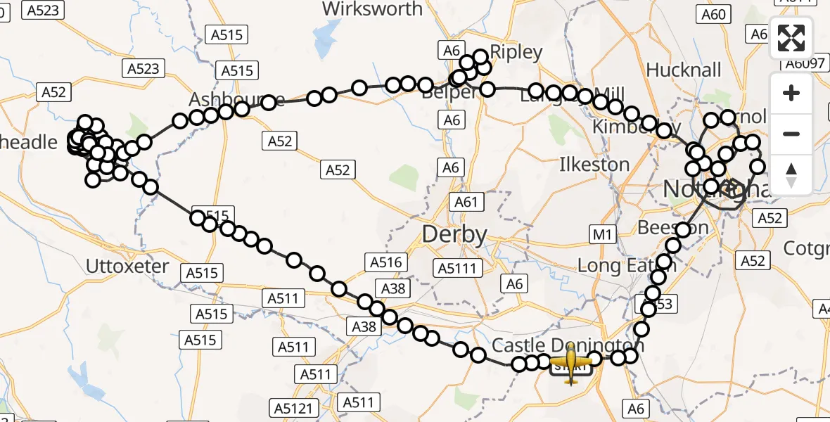Routekaart van de vlucht: Police Aircraft to East Midlands Airport