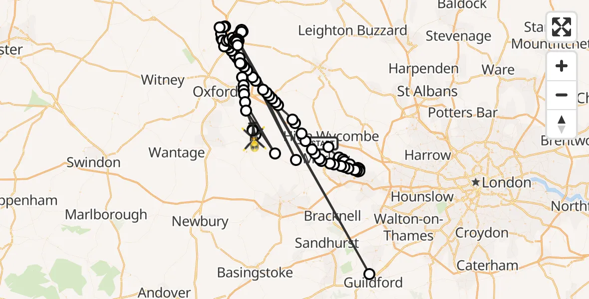 Flight path map showing Police Helicopter route from High Wycombe to Ewelme