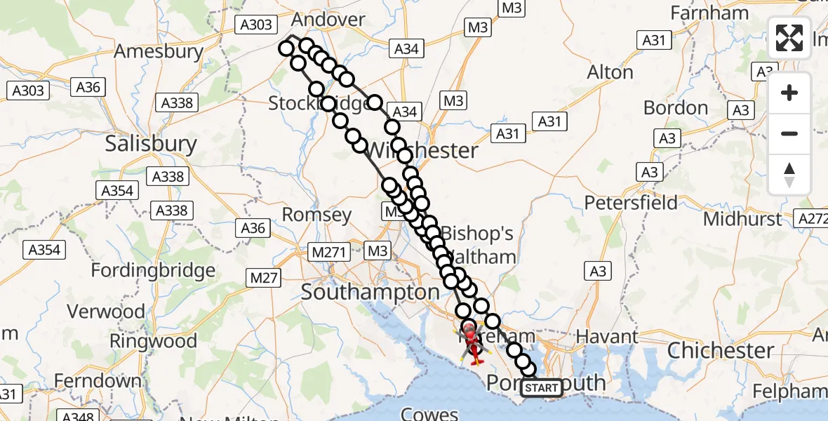 Routekaart van de vlucht: Air Ambulance Helicopter to Catisfield, Daedalus Way
