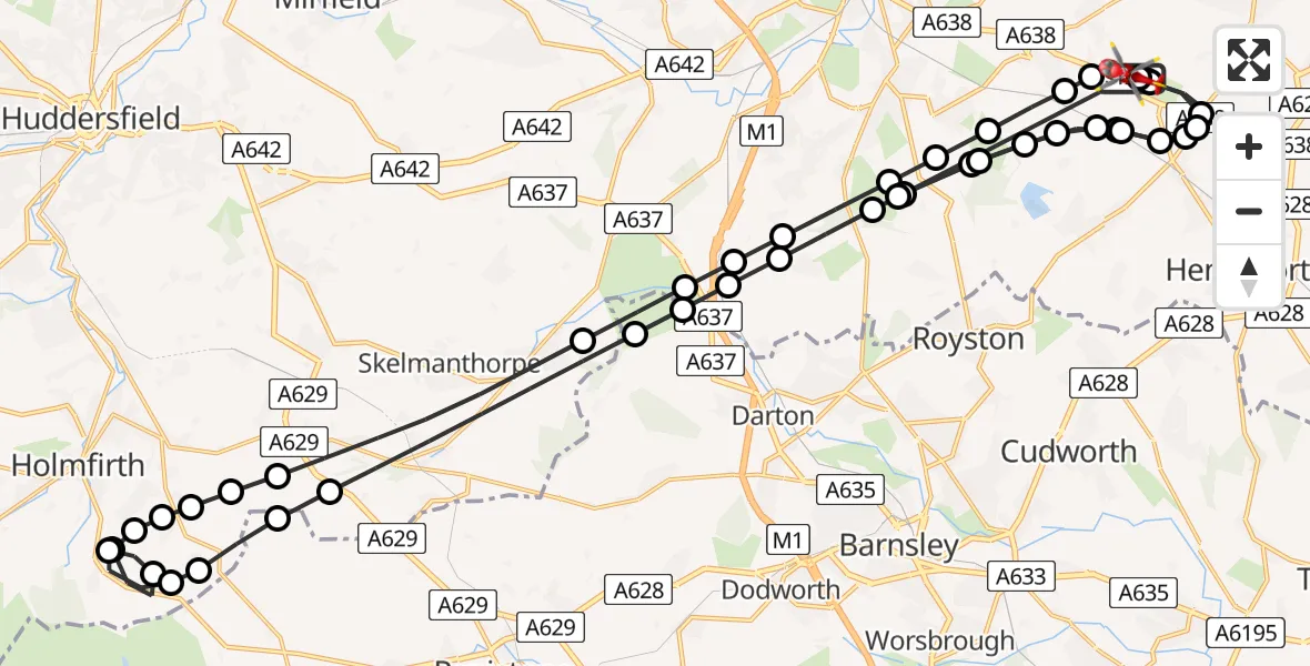 Routekaart van de vlucht: Air Ambulance Helicopter to YAA Nostell Helicopter Port