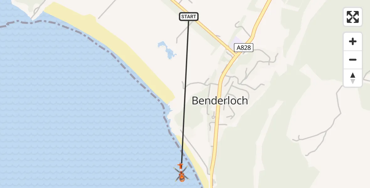Flight path map showing Coastguard Helicopter route from Inner Seas to Inner Seas