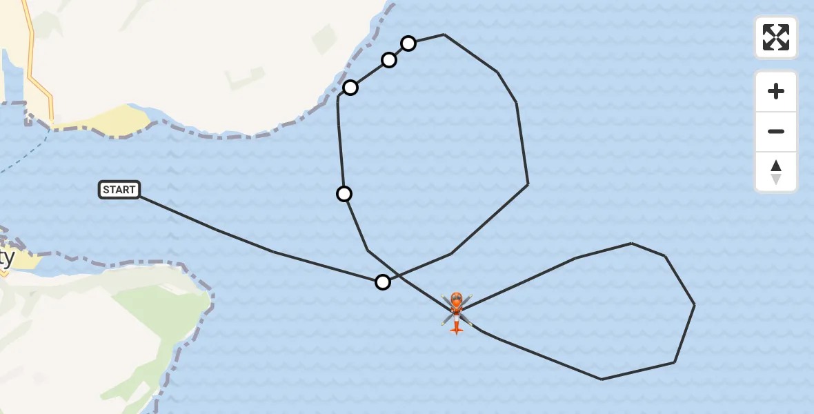 Flight path map showing Coastguard Helicopter route from Cromarty to North Sea