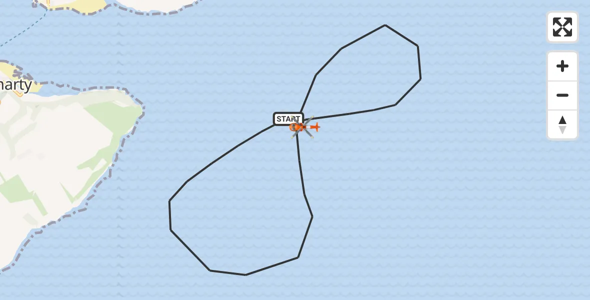 Flight path map showing Coastguard Helicopter route from North Sea to North Sea