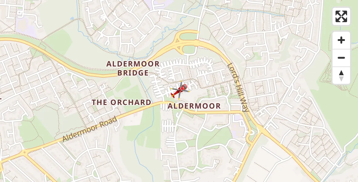 Flight path map showing Air Ambulance Helicopter route from Southampton to Southampton