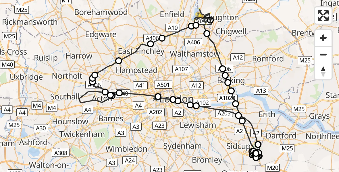 Routekaart van de vlucht: Police Helicopter to Greater London