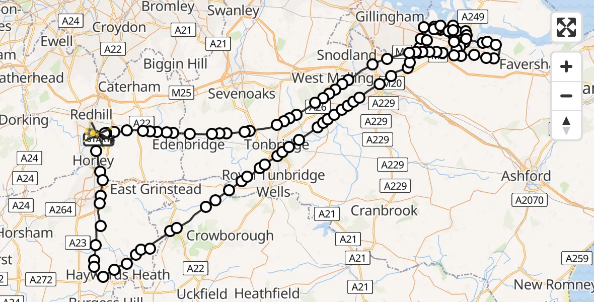 Routekaart van de vlucht: Police Helicopter to Salfords, Kings Mill Lane