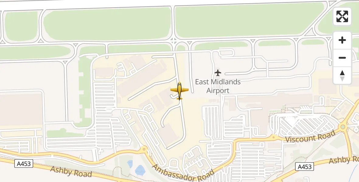 Flight path map showing Police Aircraft route from East Midlands Airport to East Midlands Airport