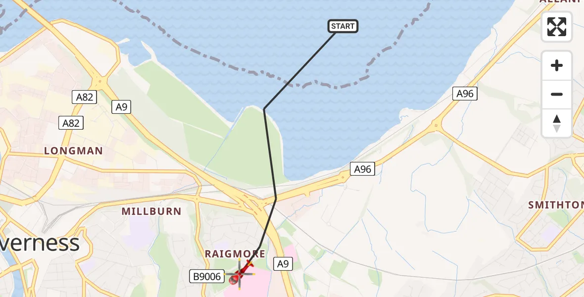 Routekaart van de vlucht: Air Ambulance Helicopter to Inverness, Raigmore Gardens