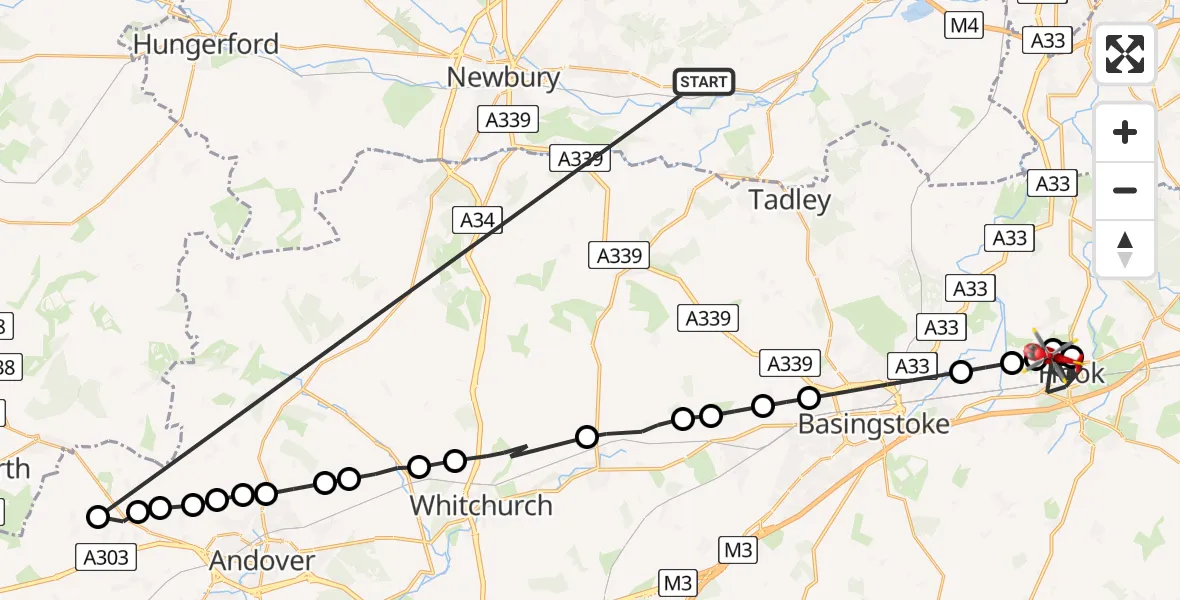 Routekaart van de vlucht: Air Ambulance Helicopter to Hook, Nursery Close