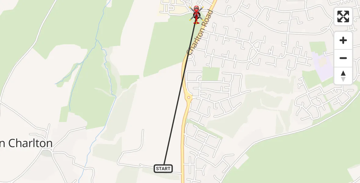 Flight path map showing Air Ambulance Helicopter route from Queen Charlton to Bristol
