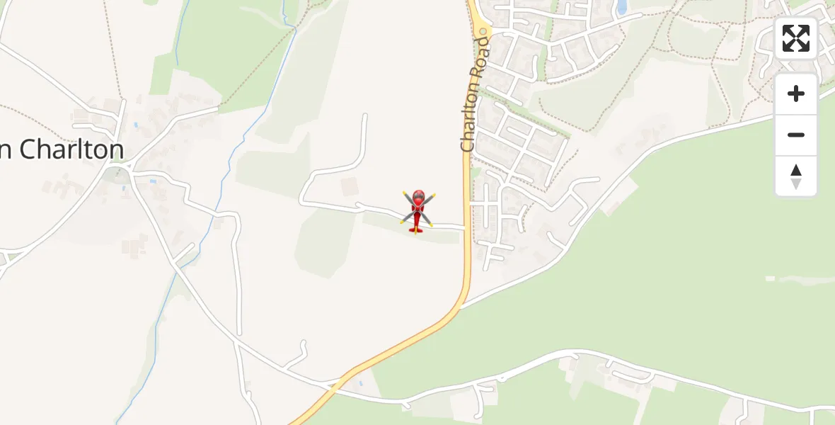 Flight path map showing Air Ambulance Helicopter route from Queen Charlton to Queen Charlton