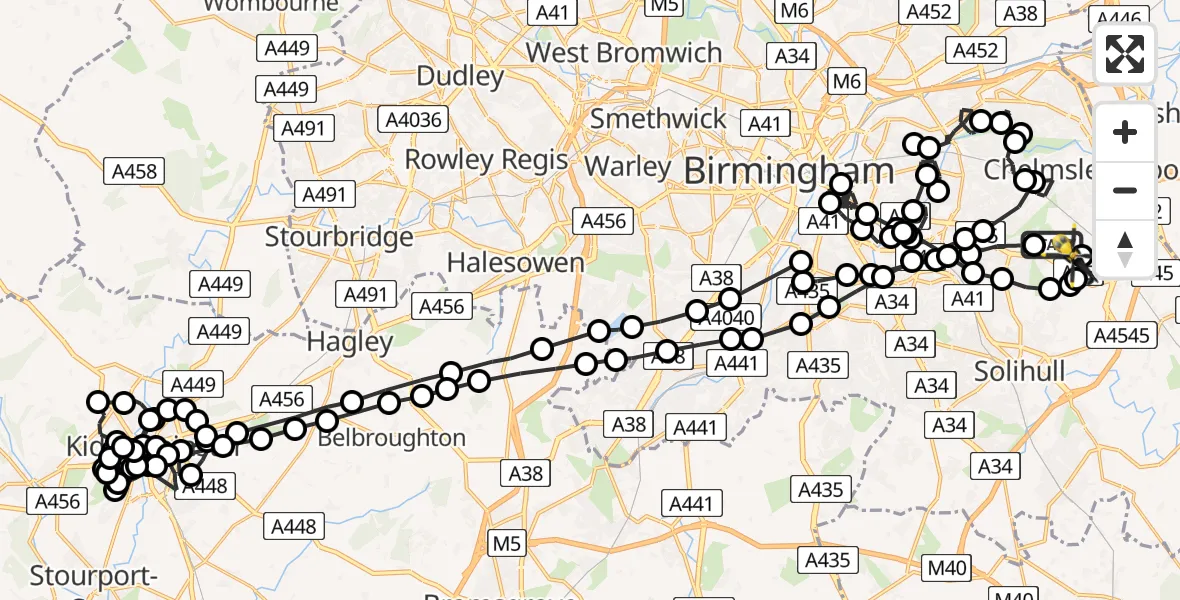 Flight route Police Helicopter Birmingham Airport - Birmingham Airport, 23 March 2026, 01:31