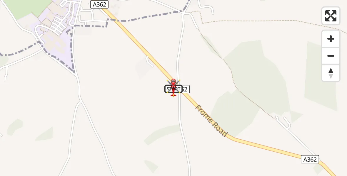 Flight path map showing Air Ambulance Helicopter route from Kilmersdon to Kilmersdon
