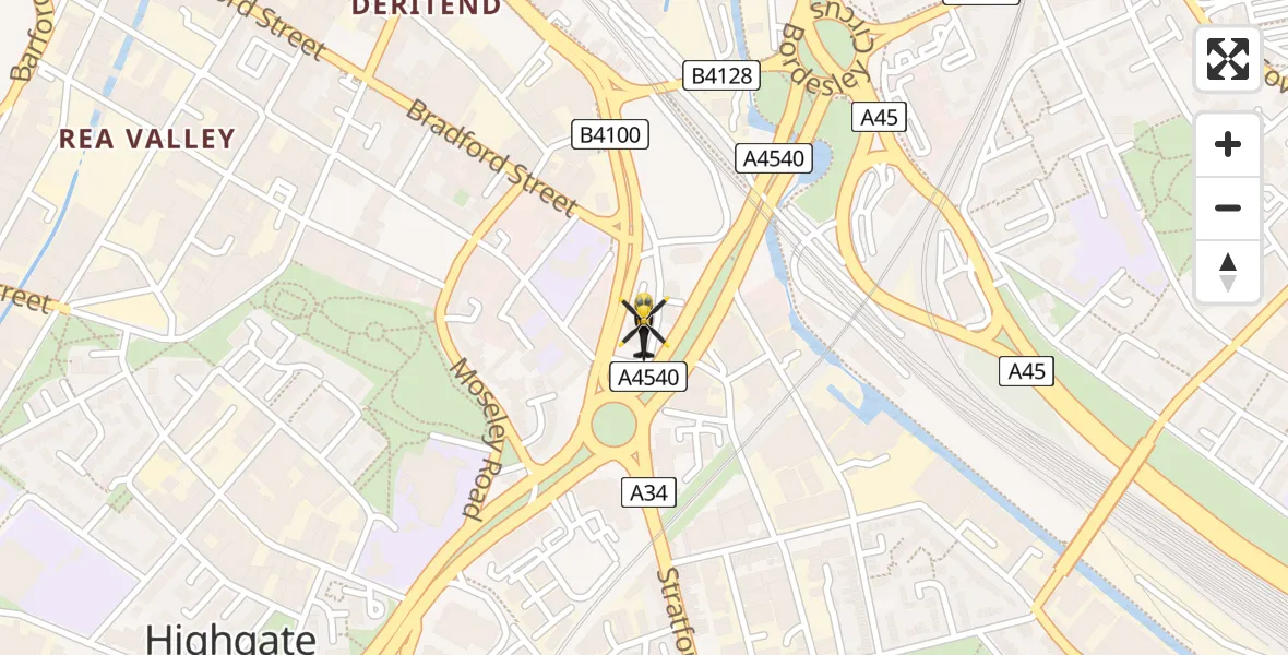 Flight path map showing Police Helicopter route from Sparkbrook to Sparkbrook