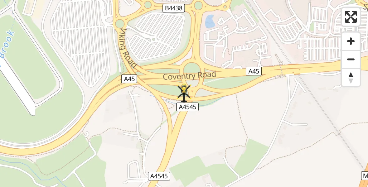 Flight path map showing Police Helicopter route from Bickenhill to Bickenhill