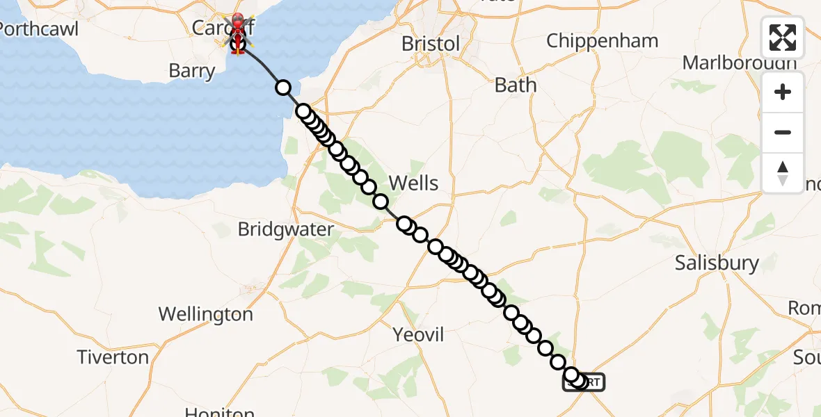 Routekaart van de vlucht: Air Ambulance Helicopter to Cardiff Heliport