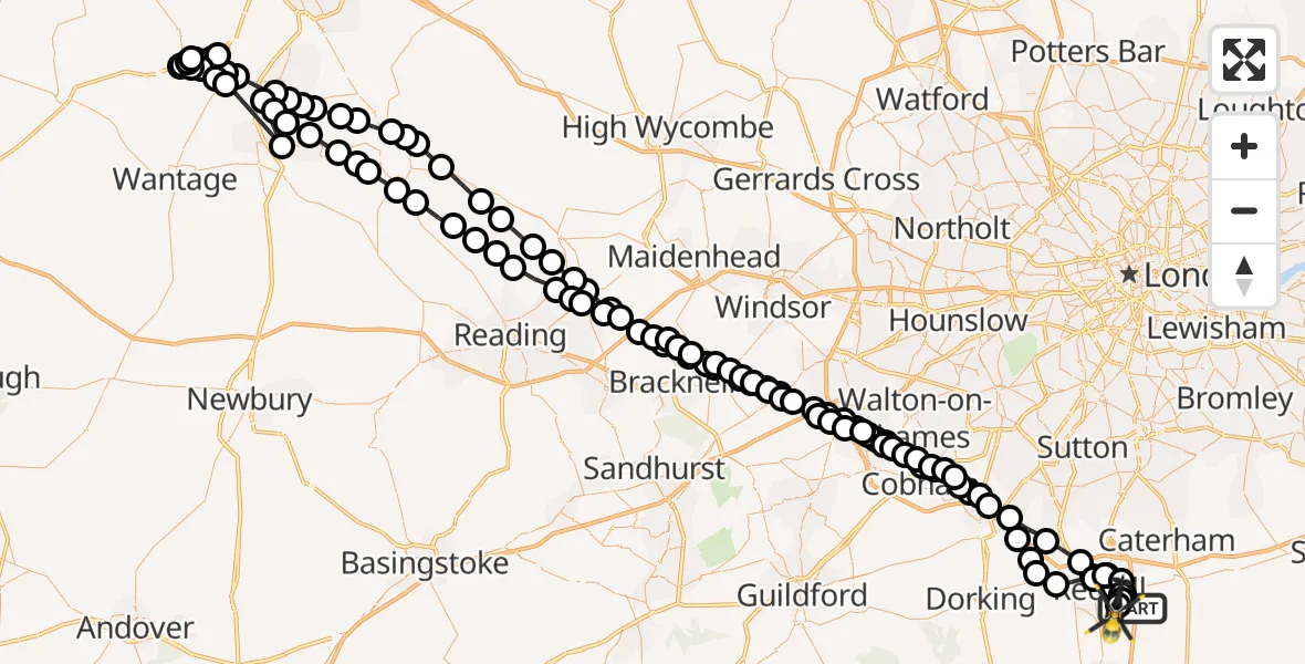 Flight path map showing Police Helicopter route from South Nutfield to South Nutfield
