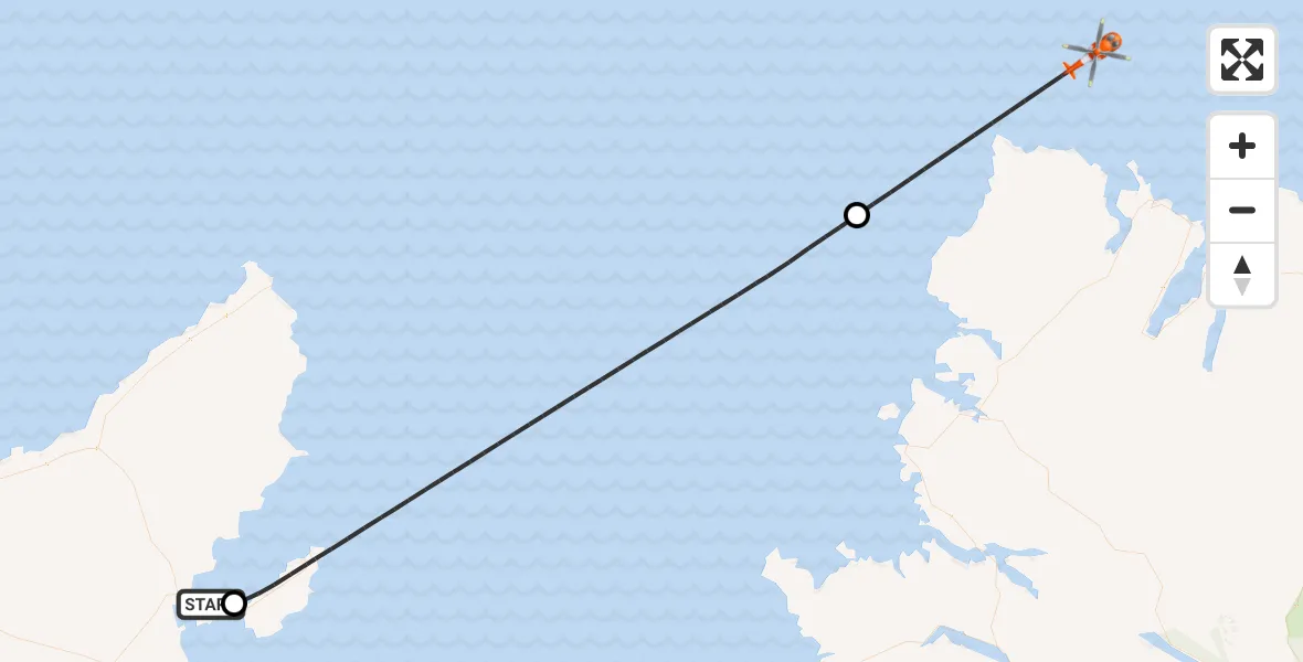 Flight path map showing Coastguard Helicopter route from Stornoway Airport to North Atlantic Ocean
