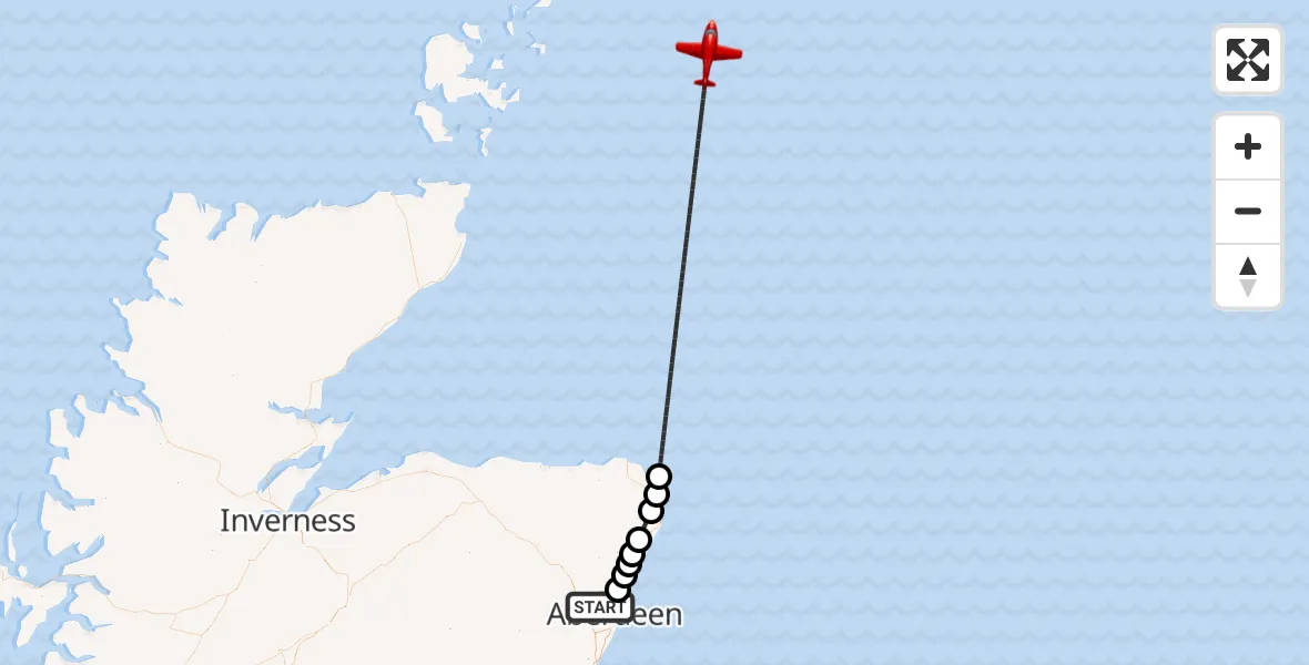 Flight path map showing Air Ambulance Aircraft route from Aberdeen City to North Sea