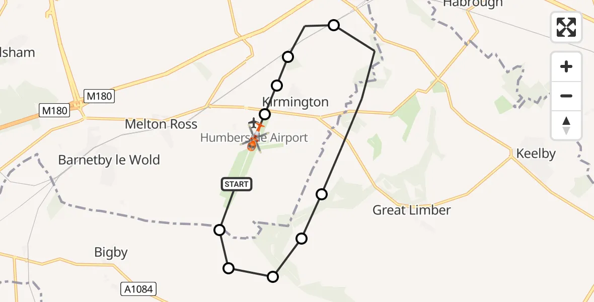 Flight path map showing Coastguard Helicopter route from Humberside Airport to Humberside Airport