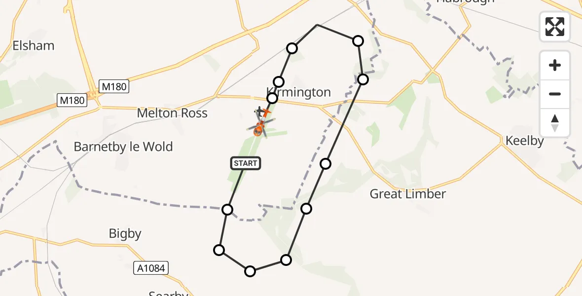 Flight path map showing Coastguard Helicopter route from Humberside Airport to Humberside Airport