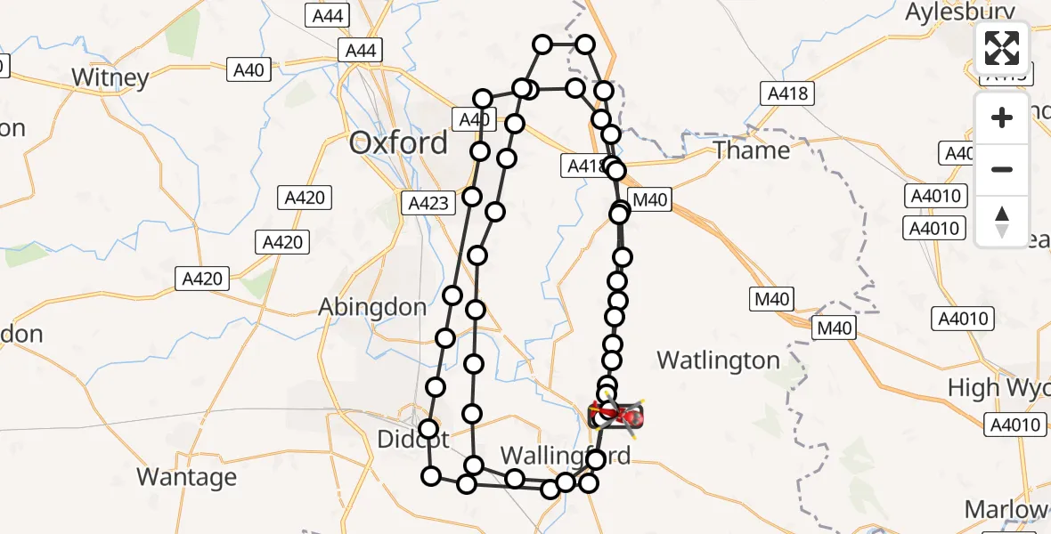 Flight path map showing Air Ambulance Helicopter route from RAF Benson to RAF Benson