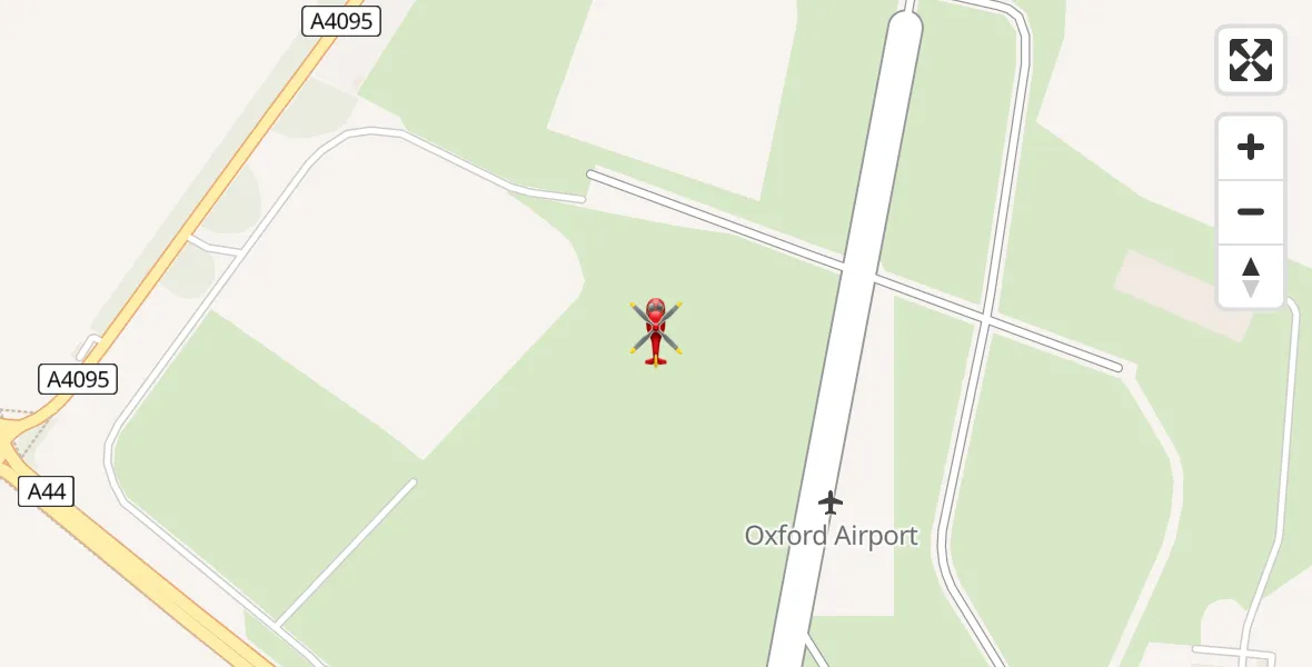 Flight path map showing Air Ambulance Helicopter route from London Oxford Airport to London Oxford Airport