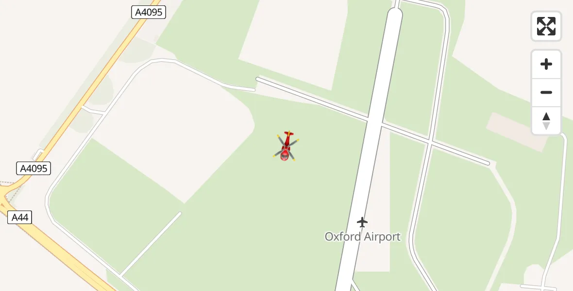 Flight path map showing Air Ambulance Helicopter route from London Oxford Airport to London Oxford Airport