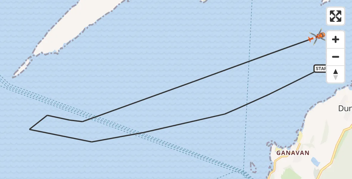 Flight path map showing Coastguard Helicopter route from Inner Seas to Inner Seas