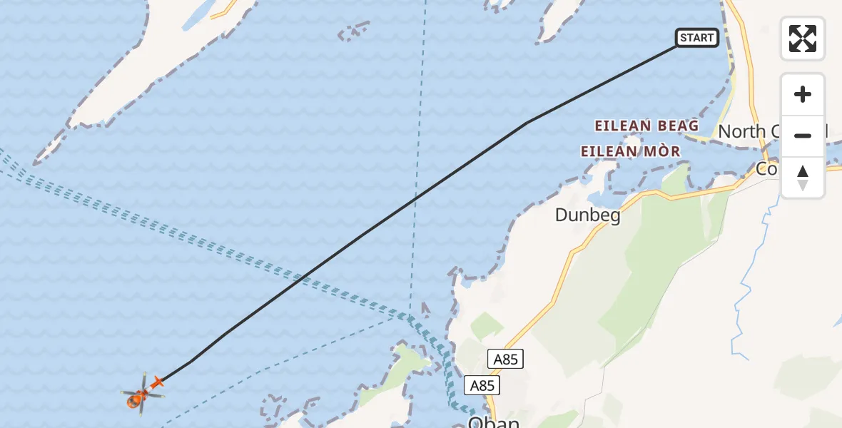 Flight path map showing Coastguard Helicopter route from Inner Seas to Inner Seas