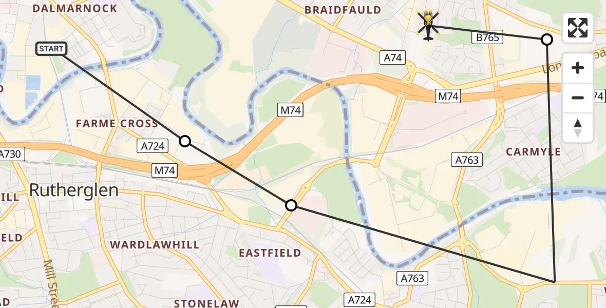 Flight route Police Helicopter Glasgow - Glasgow, 23 March 2026, 12:47
